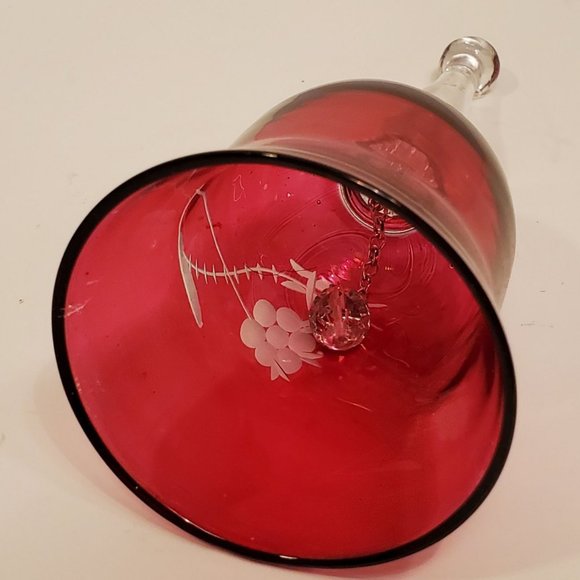 Ruby Red Crystal Glass Bell With Etched - Picture 4 of 4